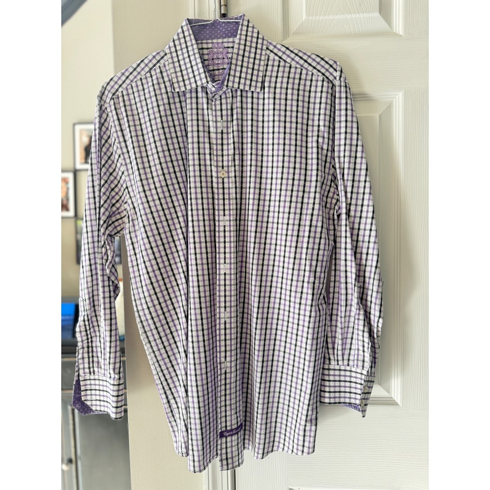 English Laundry Mens Purple Black Plaid Long Sleeve‎ Button Down Dress Shirt L
